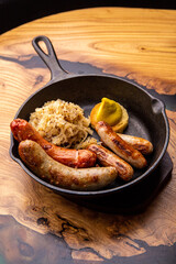 German sausages with sauerkraut and mustard
