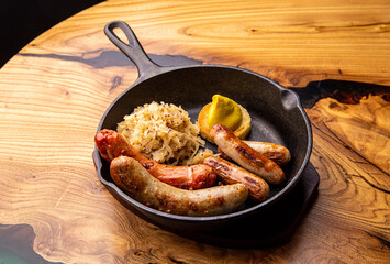 German sausages with sauerkraut and mustard