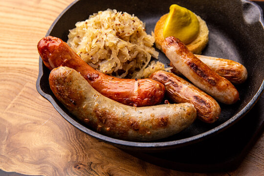 German sausages with sauerkraut and mustard