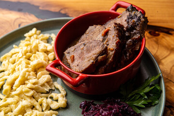 Baked beef with pasta