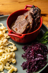 Baked beef with pasta