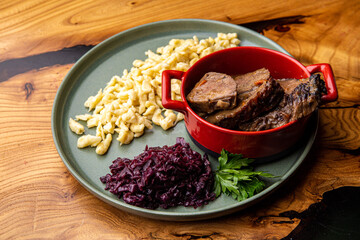 Baked beef with pasta