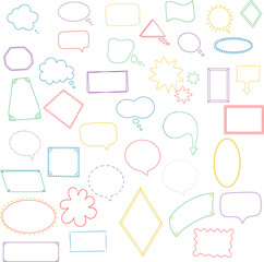 Vector set of frames of different shapes and colors, drawn by hand, on a white background