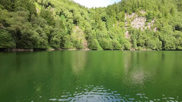 Aerial View  Lake In Volcanic Crater Lagoa Do Congro, Sao Miguel Island Azores 15 october 2022