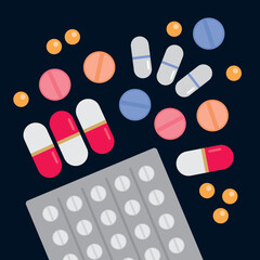 Vector graphics. Tablets and capsules. Health protection. Medicines