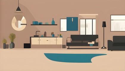 flat design vector illustration of a modern living room