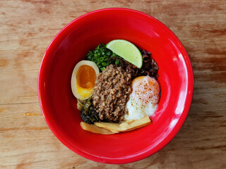 close up of ramen noodle with pork and egg, Japanese food style