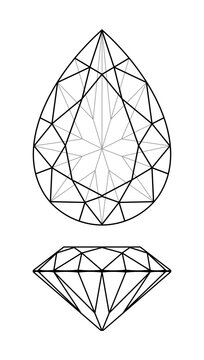 illustration of a diamond pear shape. top view and side view