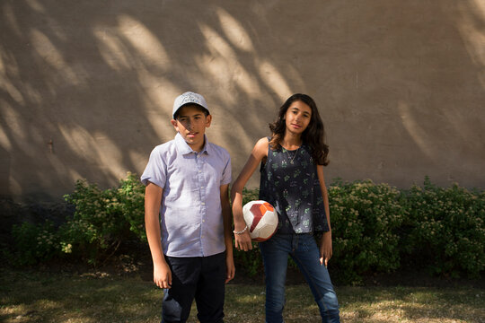Boy and girl with ball