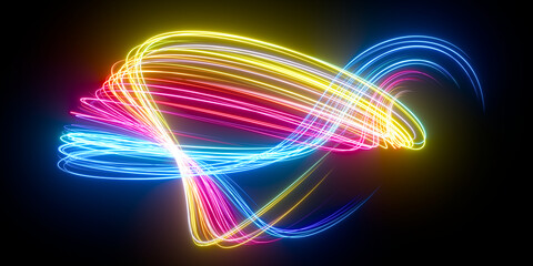 Beautiful abstract lines on a black background. Modern technological background. Futuristic design. 3d rendering image.