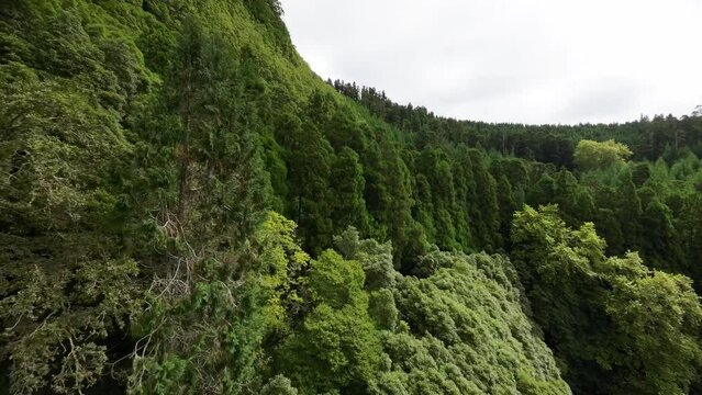 Aerial View  Lake In Volcanic Crater Lagoa Do Congro, Sao Miguel Island Azores 15 october 2022