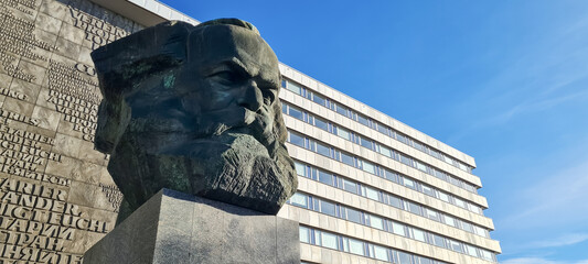 Karl Marx Monument. Statue of German philosopher Karl Marx in Saxony. German revolutionary...