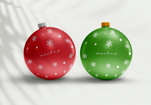 Christmas Ornament Ball Mockup &ndash; Classic Red and Green Holiday Theme &ndash; Realistic Festive Scene for Christmas Branding, Packaging Design, and Promotional Materials