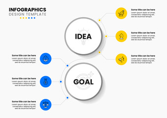 Infographic template. 6 steps with an idea and a goal. Vector