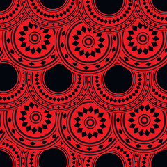 Seamless pattern with geometric aboriginal ornament. Ethnic tribal rounded color background. Afican, australian motiph. Dots painting. Vector illustration, template design for cloth, card, fabric