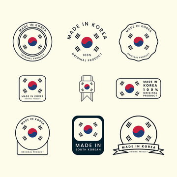 set bundled south korea vector style logo label badge illustration design, made in korea icon design