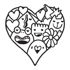Heart Doodle Cute Valentine Coloring page
