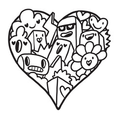 Heart Doodle Cute Valentine Coloring page
