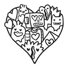 Heart Doodle Cute Valentine Coloring page