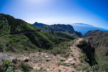 View of the Teno massif (Macizo de Teno), is one of three volcanic formations that gave rise to Tenerife, Canary Islands, Spain. View from the viewpoint - "Mirador de los warriors".