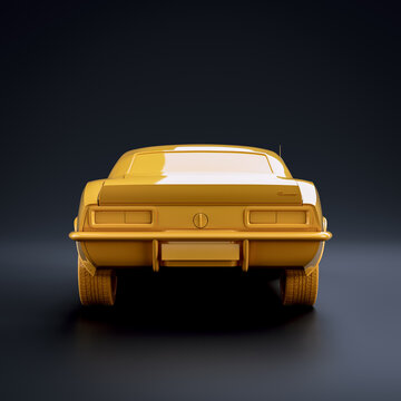 Yellow Car. Monochrome Single Color Isolated Vintage Car. Chevrolet Camaro 1967, 3D Rendering, From Back View