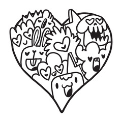 Heart Doodle Cute Valentine Coloring page