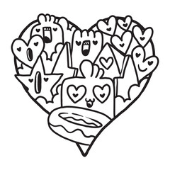 Heart Doodle Cute Valentine Coloring page