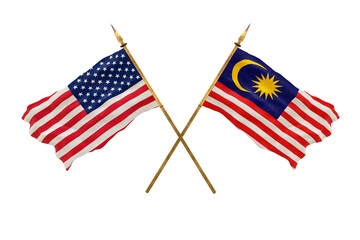 Background for designers. National Day. National flags  of United States of America. USA and Malaysia