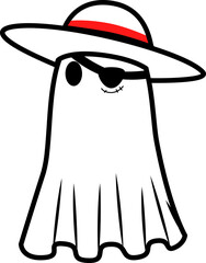 a halloween ghost with one eye closed like a pirate equipped with a round hat
