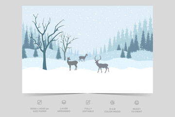 Winter view landscape design nature scene flat illustration design background template vector 