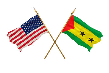 Background for designers. National Day. National flags  of United States of America. USA and Sao tome and principe