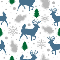 Christmas Seamless Patterns with deer, trees, snow icon and snowball elements perfect for present and background