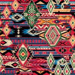 Native American traditional fabric patchwork grunge wallpaper abstract vector seamless pattern