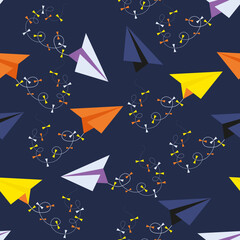 Pattern of multi-colored paper airplanes. flat vector illustration.