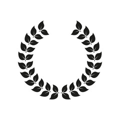 Laurel Wreath Reward Black Silhouette Icon. Olive Leaves Branch Trophy for Leader Glyph Pictogram. Chaplet Round Award for Winner Emblem. Leaf Twig Victory Symbol. Isolated Vector Illustration