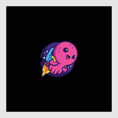 Cute Octopus Astronaut Riding Rocket Cartoon Vector Icon Illustration. Animal Technology Icon Concept Isolated Premium Vector. Flat Cartoon Style
