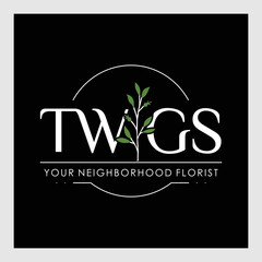 Elegant, botanique logo collection, hand drawn illustrations of flowers, leaves and twig, delicate and minimal monogram design