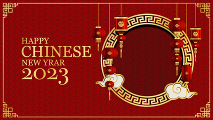 Chinese new year 2023 , red and gold,Lantern decoration asian elements background