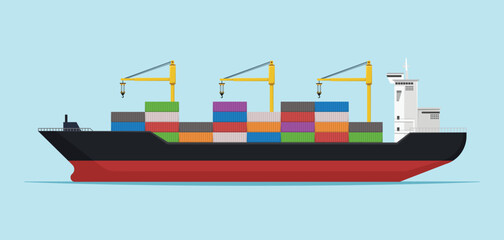 vessel ship container cargo port transportation shipping vector illustration freight crane transport industry export boat loading dock logistics, ocean industrial import 