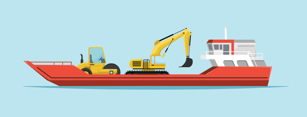vessel ship construction truck crane excavator equipment machine tractor industrial vector illustration transportation 