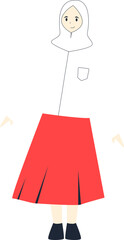 female students who wear long red and white uniforms and wear hijabs with black shoes
