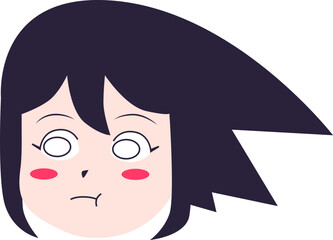 a woman's face with a blushing expression and red cheeks complemented by staylish black hair
