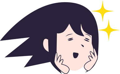 the expression on someone's face when they are happy by holding their cheeks
