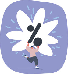 Vector illustration of man runs with percent sign