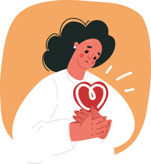 Vector illustration of Young woman has a risk to have Heat stroke. Symptoms such as high body temperature, sweat, perspire, headache, red skin, dehydration.