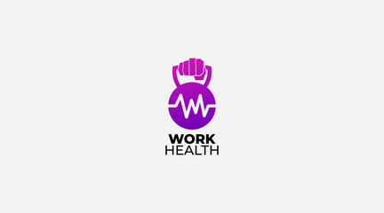 Kettlebell Heartbeat Healthy Fitness Sport Activity Gym Logo Design Vector