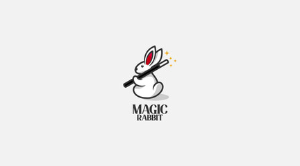 Magician Rabbit Vector Logo Design Illustration 