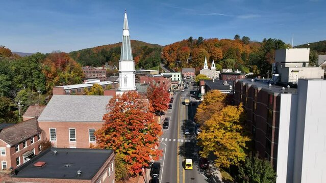 New England Autumn Color Aerial In Springfield Vermont