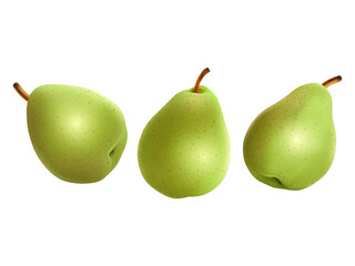 Fresh Green pears isolated on white. Vector illustration