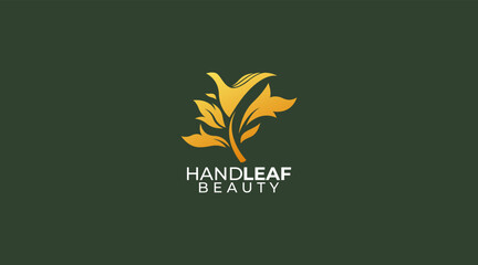 Vector sign friendly environment, hand and leaf Logo Design